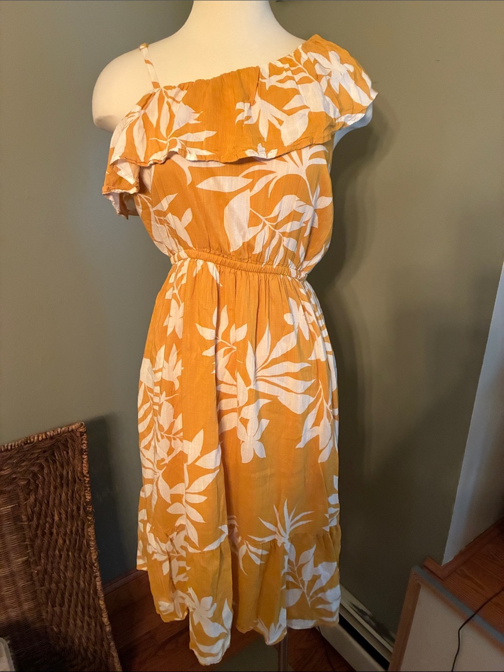 Old Navy Yellow One-Shoulder Floral Midi Dress